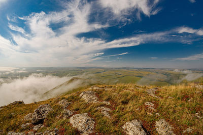 Scenic view of landscape against cloudy sky