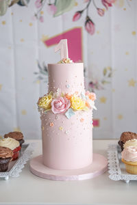 Close-up of cake with ice cream