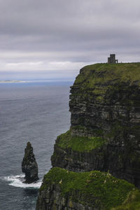 Rock formations by sea against sky