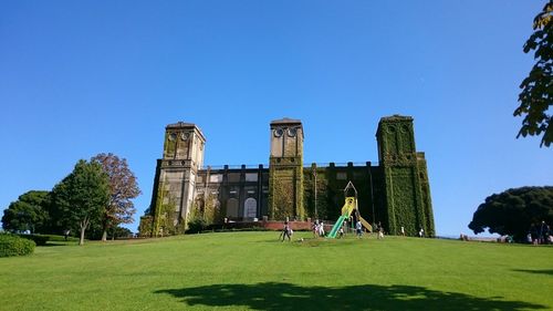 People relaxing in park