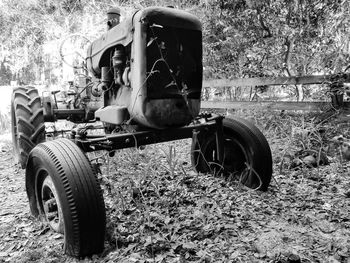 Vintage car on field