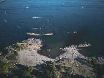 High angle view of sea waves on shore over oslo