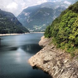 Scenic view of river and mountains