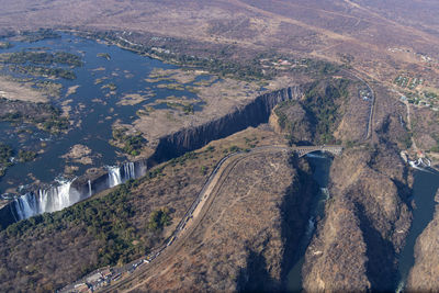 High angle view of road along landscape