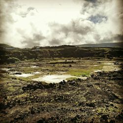 Scenic view of landscape against cloudy sky
