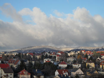 High angle view of townscape against sky