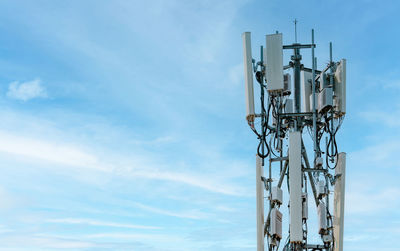 Telecommunication tower with blue sky background. antenna. radio and satellite pole. 