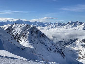 Scenic view of snowcapped mountains against sky