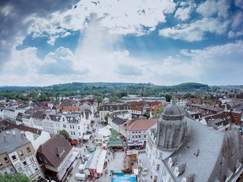 High angle view of townscape against sky