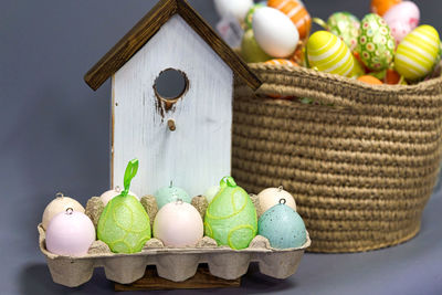 Multi colored eggs in container