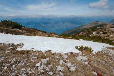 Scenic view of snowcapped mountains against sky