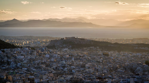 December sunset in athens greece.