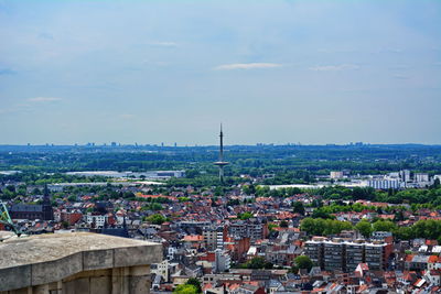 High angle shot of townscape against sky