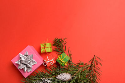 Christmas tree against red background