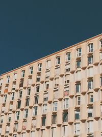 Low angle view of building against clear blue sky