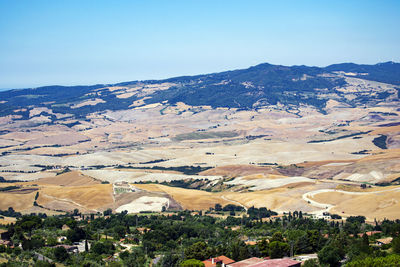 High angle view of landscape against clear sky