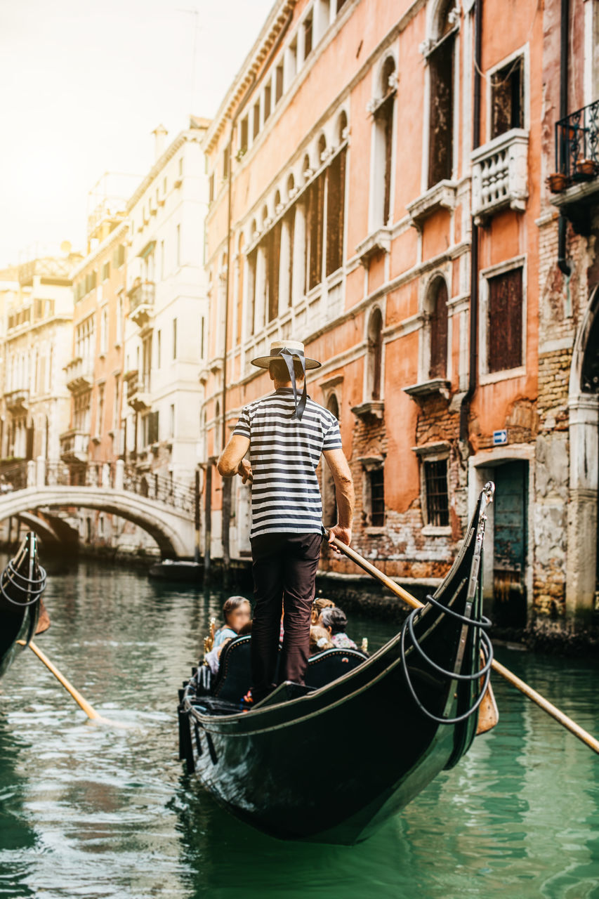 REAR VIEW OF MAN ON BOAT