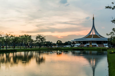 Scenic view of lake against sky during sunset