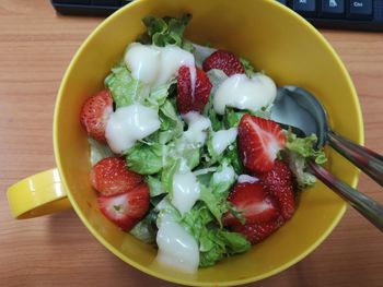 Directly above shot of salad in bowl on table