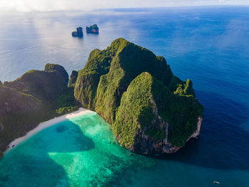 High angle view of rocks in sea