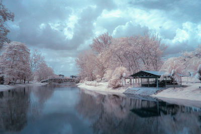 Scenic view of lake against sky during winter