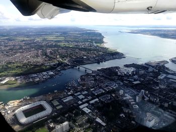 Aerial view of cityscape seen from airplane