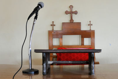 Close-up of microphone on table