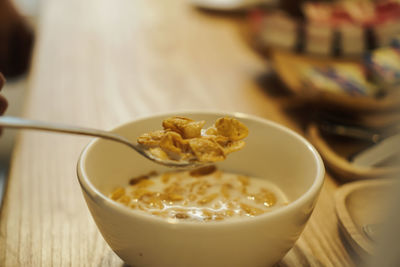 High angle view of breakfast served on table