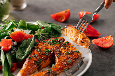 Close-up of food in plate on table