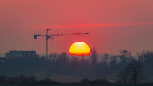 Silhouette trees against orange sky during sunset