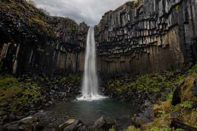 Famous svartifoss waterfall and the black basalt columns in south iceland