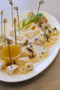 Close-up of pasta in plate on table