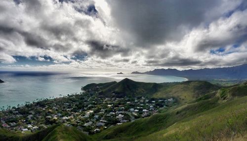 Panoramic view of sea against storm clouds