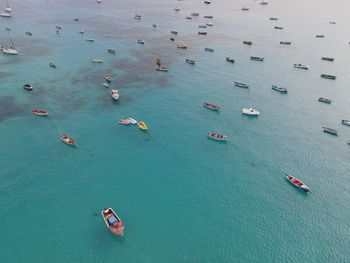 High angle view of boats in sea