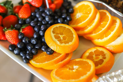 High angle view of fruits in plate