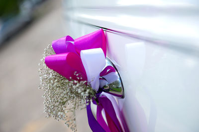 Close-up of wedding car