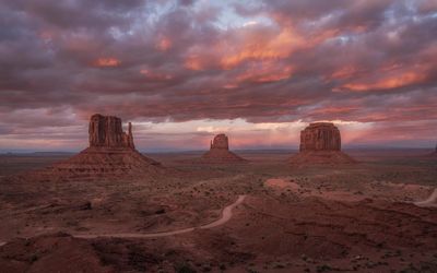 Scenic view of desert against sky during sunset
