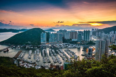 Beautiful sunset at aberdeen typhoon shelters,hong kong