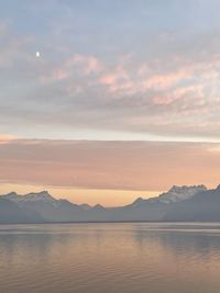 Scenic view of lake against sky during sunset