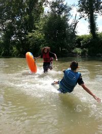 Boy swimming in water