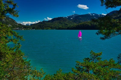 Scenic view of sea against blue sky