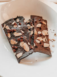 High angle view of chocolate cake on table