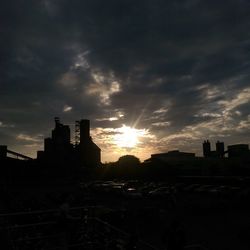 Silhouette of city at sunset