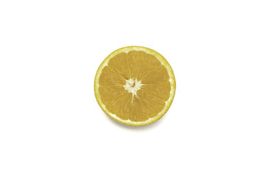 Close-up of lemon slice against white background