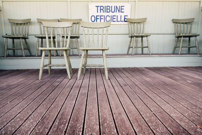 Close-up of empty chairs