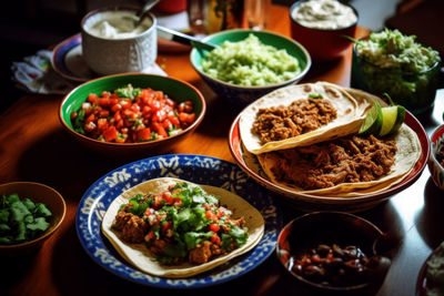 High angle view of food on table