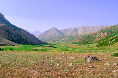 Scenic view of mountains against clear sky