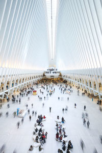 High angle view of crowd in modern building