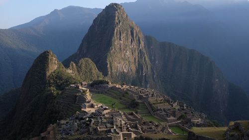 High angle view of ruins of mountain