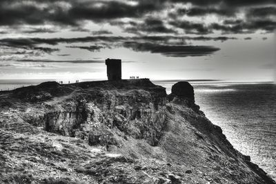 Scenic view of sea against cloudy sky